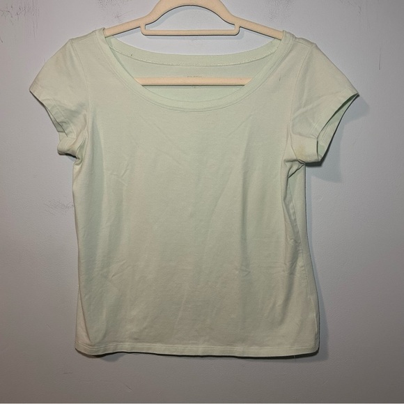 Eileen Fisher Cotton Blend Mint Green Wide Neck Short Sleeve T-Shirt Size Small - Picture 1 of 9